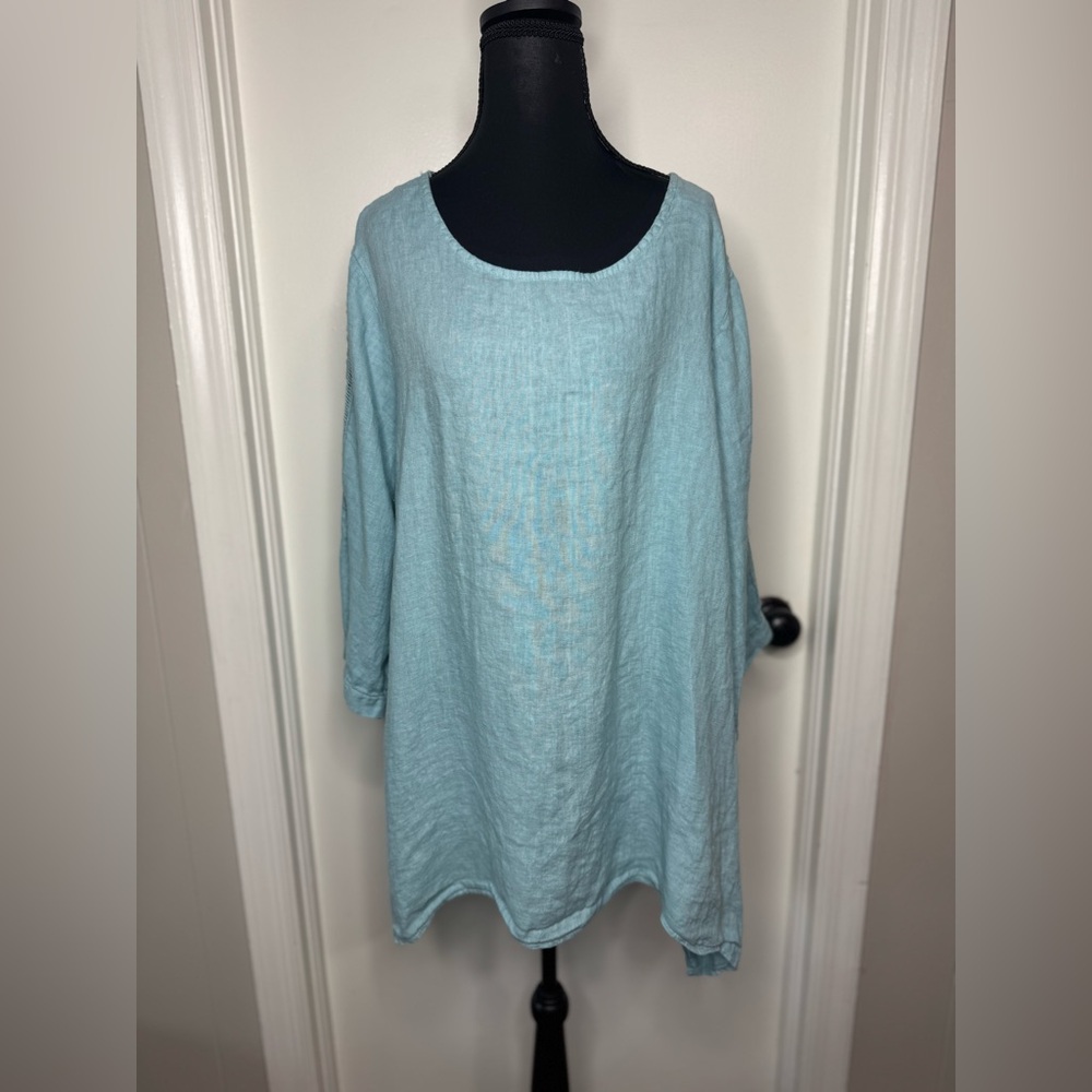 Valentina Naidi 100% Linen Sky Blue Women Shirt Size 2X